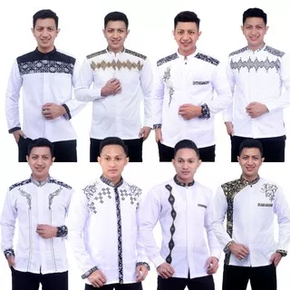 Baju Koko Putih Lengan Panjang Kombinasi Batik Bordir Pria l Kemeja Koko Pria Dewasa Terbaru Murah