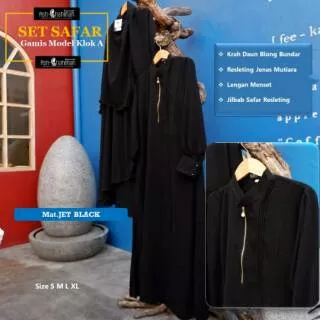 Stelan Safar Gamis dan Jilbab Plus Cadar Size Dewasa - Bahan Jet Black dan Fortaleza