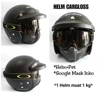 Helm Cargloss Retro Hitam Doff Goggle Masker, Helm Classic Cargloss, Jual Helm Retro Cargloss Ahrs