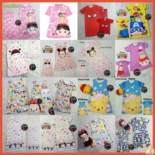 Dress Anak dan Dewasa Tsum Tsum Mickey Minnie Mouse Princess Snow White Pooh Avengers