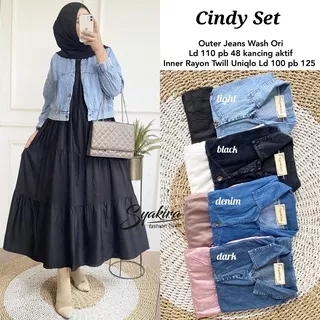 Cindy Set Dress Syakira Setelan Wanita Outer Jeans+Inner Rayon Twill LD 110