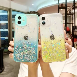 ST| Casing Hp iPhone 11 12 Pro XR X Xs Max 6 6s 7 8 Plus Hard Epoxy Yellow Ice Blue Colorful Glitter Case