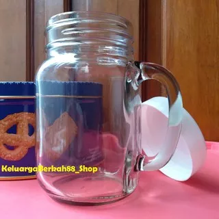 Drinking Jar/ Gelas kaca/ Mug jar polos 470 ml + tutup plastik putih MURAH