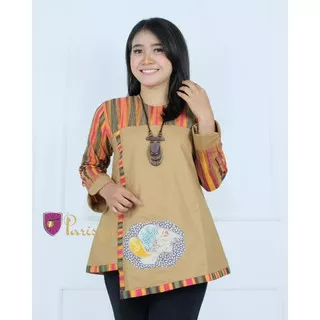 BATIK PARISYA - Emang Cantik B00067, Blus Tenun Rang Rang Kombinasi Katun Mocca