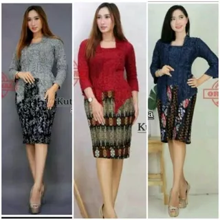 baju setelan kebaya kutubaru - rok plisket pendek- kebaya modern - big size