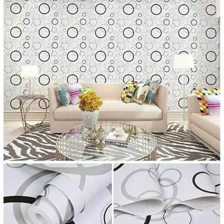 PROMO Wallpaper Sticker PUTIH POLKADOT HITAM MINIMALIS WPS019 Wallpaper Stiker Dinding Kamar Tidur