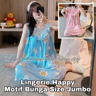 Trijaya . lingerie dress jumbo brukat happy bunga new / daster wanita motif bunga satin import