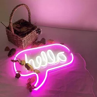 Lampu Neon Led Lampu Neon Flex Lampu Hias Neon Sign Kamar Aesthetic Bentuk HELLO Untuk Dekorasi