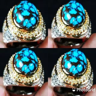 NATURAL PIRUS PERSIA IRAN TOURQOISE MOTIF CEPLOK KURA ANTIK + RING PERAK MICRO SETTING BANGKOK