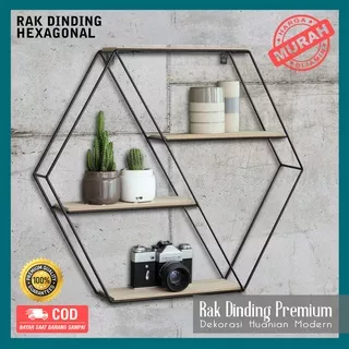 Rak Dinding Besi - Dekorasi Dinding Minimalis - Vintage - Rak Hexagon HB4