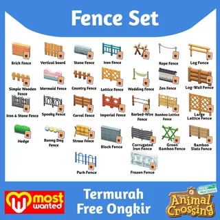 Fence Set Animal Crossing New Horizon ACNH NMT Bells Material Furniture Country Brick Bamboo Mermaid Steel Iron