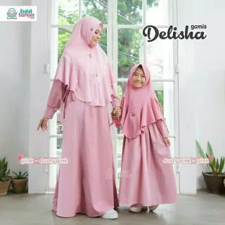 Delisha Dress by Bayi Banget Hijab BBH Gamis Couple Ibu Anak Bahan Toyobo Polos Warna Pink Dusty