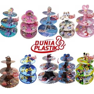 STANDING CAKE tempat kue cup agar cake cupcake rias hiasan meja susun 3 tier motif berbagai karakter dekorasi hiasan pesta party birthday ultah ulang tahun frozen helokiti cars avenger spidermen my littepony