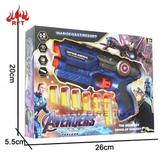 MAINAN PISTOL TEMBAK BLASTER GUN NERF MURAH MERIAH SOFT BULLET GUN CAPTAIN AMERICA IRONMAN