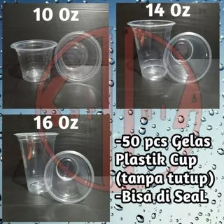 50 pcs Gelas Plastik Cup + Tutup 10oz,12oz,14oz,16oz