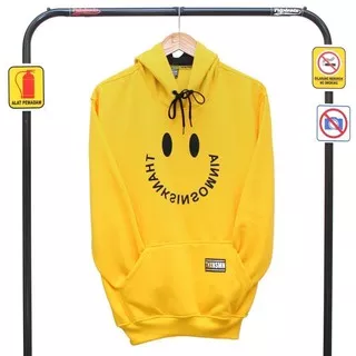 [BAYAR DI TEMPAT COD]JAKET HOODIE THANKSINSOMNIA SMILE KUNING PRIA WANITA