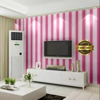 Wallpaper Sticker Dinding Motif Salur Pink 10m x 45cm