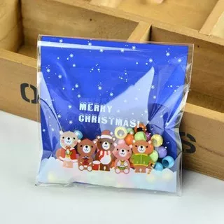 Plastik Natal Cookies Bag Motif Bear Merry Christmas Fancy packaging kemasan kue permen candybag