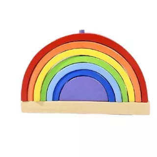 Wooden Rainbow Stacker Original & Natural Open Ended Toys Menara Kurva Pelangi Edukasi