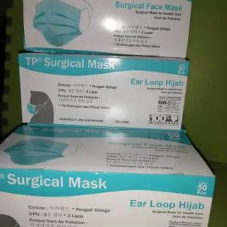 Masker hijab medis TP. Surgical mask 3 ply earloop hijab @ 50 pcs