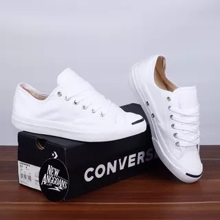 (Bonus Paperbag+Kaos Kaki) Sepatu Converse All Star Jack Purcell Canvas Full All White Putih Polos Low