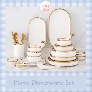 Hana Dinnerware Set 4 orang / piring makan set / piring set/ piring putih gold