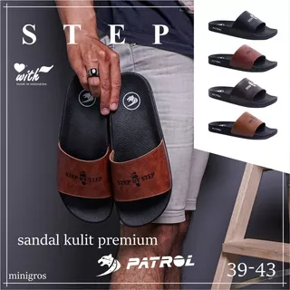 Patrol STEP Sandal slop pria keren sandal kulit cowok casual  model slide kekinian