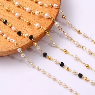 50CM/Piece 18K Gold Plated Copper Ball Pearl Beads Chain Necklace Connectors For Charms Base Tray DIY Jewelry Findings