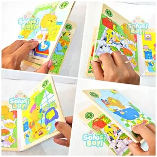 Mainan Edukatif Anak Bongkar Pasang Buku Puzzle Kayu Mini 6in1