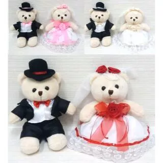 Boneka Teddy bear wedding pengantin 20cm pasangan couple sovenir wedding
