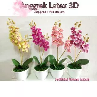 BUNGA ANGGREK LATEX 3D (BUNGA + VAS LEBAH 12 CM ) bunga anggrek bulan anggrek latek anggrek latex