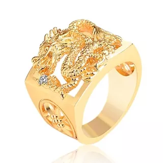 Cincin Kristal Berlian Naga Emas Hewan Baja Titanium Pria Punk Fashion Perhiasan Aksesoris Gold Rings
