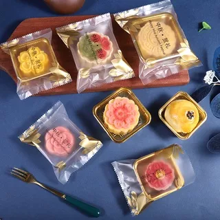 Mid-Autumn Moon Cake Packaging Bag Golden Flowers Frosted Biscuit Baking Bag Nougat Cake Snack Packaging