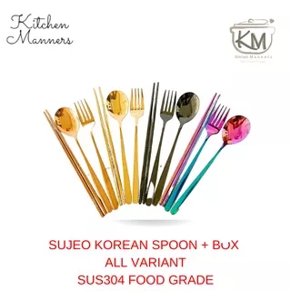 Sendok Garpu Sumpit Korea Set/ Sendok Korea/Garpu Korea Gold Rosegold Black Silver Stainless Steel