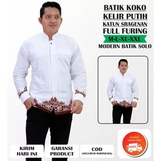 Batik Pria Modern Model Batik KOKO Motif KELIR PUTIH Lengan Panjang Terbaru Exclusive Batik Solo