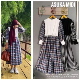 Asuka midi kaos mix flanel