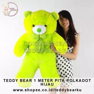 Boneka Teddy Bear Jumbo 1 Meter Pita Polkadot (Hijau, Merah, Ungu, Hitam, Pink Soft, Pink Fanta)