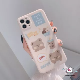 Sweet Bubble Tea Milk Tea Cute Bear Phone Case for iPhone 12 11 13 Pro Max XS MAX XR X iPhone 8plus 7plus 6 6s Plus 7 8 SE Casing Soft TPU Cartoon Kawaii Back Cover