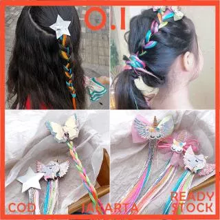 Jepit / Ikat Rambut Unicorn Model Rambut Palsu Wig Gaya Korea Untuk Anak Perempuan