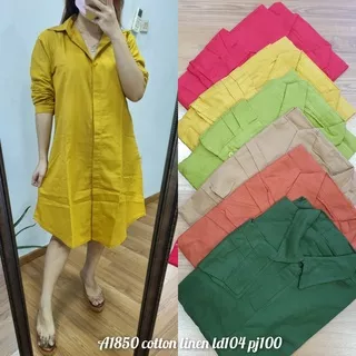 Baju Dress Wanita Kemeja Lengan Panjang Full Kancing Polos / Dres Kuliah / Santai /casual / Fashion / Cewek / Grosir Model Korea