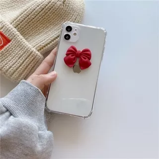 iPhone X Xr Xs 11 12 Mini Pro Max 5 5s SE 6 6s 7 8 Plus Soft TPU Four Corners Drop-Proof Transparent Single Red Bow Case