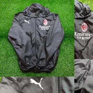 Jaket AC Milan Jaket Parasut Milan Hitam waterproof Jaket Anti Air Premium Quality
