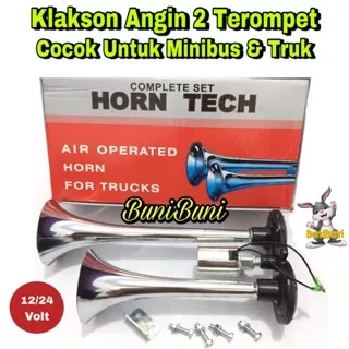 Klakson Angin 2 Corong Terompet / Air Horn Komplit Otomatis Untuk Mobil & Truk 12 - 24 Volt