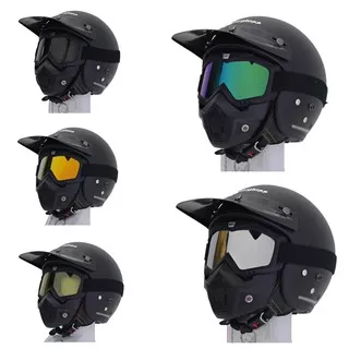 Helm Cargloss Retro Hitam Doff Paket Goggle mask Pet Panjang