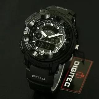 JAM TANGAN DIGITEC 2037 PRIA DUAL TIME BLACK DJARUM PUTIH ORIGINAL