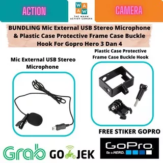 Mic External USB Stereo & Plastic Protective Frame Case Buckle Hook Side CaseFor Gopro Hero 3 Hero 4
