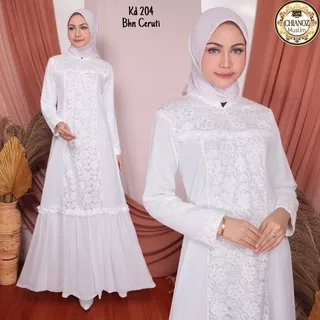 CHIANOZ Gamis Putih Mewah Premium Sifon Ceruti Brukat Brokat Kaki Payung Fashion Muslim Wanita / Baju Lebaran Haji Umroh Umrah Manasik / Busana Muslim Gamis Pesta  204