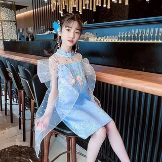 Dress anak cewek Cheongsam BLUE OR PINK GLAMOUR MODERN CHEONGSAM DRESS import bagus style BAGUS KEKINIAN keren bagus hanbok