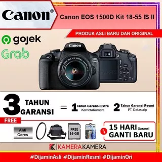 Kamera DSLR Canon EOS 1500D Kit 18-55 IS II Resmi +ScGrd +F58 +SDUl16 +Tas +ClnKit