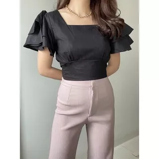 [BISA COD] Sassy Top | Atasan Wanita Murah | Square Neck Top | Ruffle Top